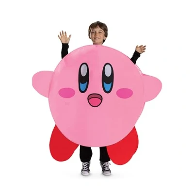 Image of Disguise 164509 20L Pop Costume, Unisize 14+ Fancy Dress, Boys, Kirby Hooded Jumpsuit Adult Unisex