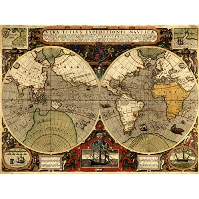 Image of Wee Blue Coo Map Antique Hemisphere Globe World Art Large Print Poster Wall Decor 18x24 inch