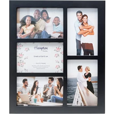 Image of Hampton Frames GALLERY 5 Aperture 4x6 (10x15cm) Black Multi Picture Photo Frame Acrylic (Non Glass) Front GAL46 5APBKP