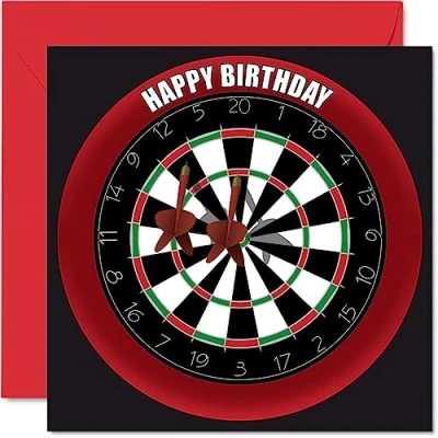 Image of Fun 72nd Birthday Cards for Men Woman Dart Board Happy Card Dad Mum Great Grandad Grandpa Nanny Grandma Gran Uncle Auntie, 145mm x Sports Darts Bday Greeting