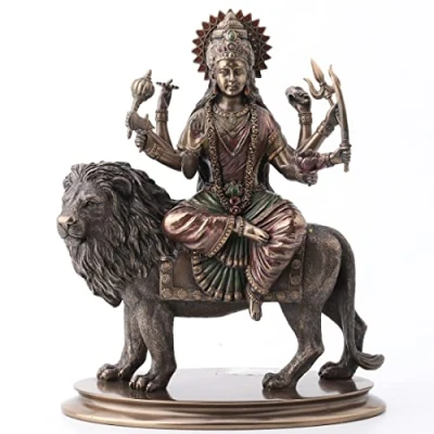 Image of VERONESE Design Durga Supreme Hindu Goddess Riding On Lion Statue