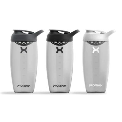 Image of Promixx PURSUIT Protein Shaker Bottle 3 Pack Premium Sports Bottles for Mixes and Supplement Shakes Graphite Gray, Black, White, 700ml