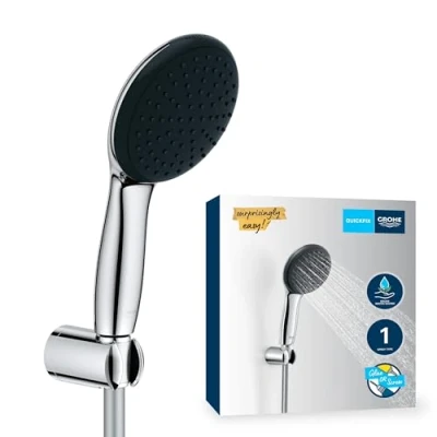 Image of GROHE Vitalio Start 110 Shower Set (Round 11 cm Hand 1 Spray: Rain, Anti Limescale System, Hose 1.75 m, Wall Holder, Water Saving), Easy to Fit with QuickGlue, Chrome, 27944001
