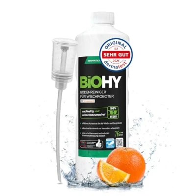 Image of BiOHY floor cleaner for mopping robots with orange scent (1l Bottle) + Dispenser cleaning agent concentrate all Foam free &amp; streak Sustainable 1:200