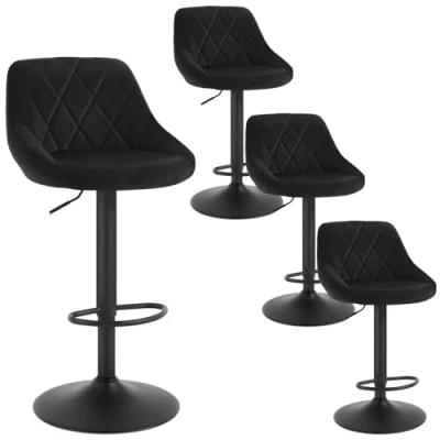 Image of WOLTU Bar Stools Black Chairs Breakfast Dining for Kitchen Island Counter Set of 4 pcs Velvet Exterior, Adjustable Swivel Gas Lift, Steel Footrest &amp; Base BH219sz UK