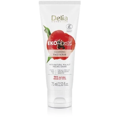 Image of Delia Cosmetics EKOflorist Cleansing Scrub Vegan Peeling, Natural Cosmetic with Walnut Particles for All Skin Types Cleanses, Smoothes, Removes Dead 75ml