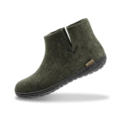 Image of GLERUPS Women&#039;s and Men&#039;s Indoor Outdoor Slippers with Rubber Sole (Green) Unisex Wool Slipper Boots Comfy Cosy Gents Ladies Boot