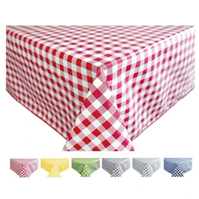 Image of Home Direct Rectangular Oilcloth PVC Wipe Clean Tablecloth Table Cover 140cm x 180cm 55x70 Gingham Check Red