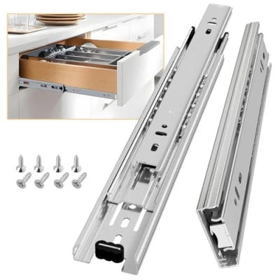 Image of AOLISHENG Drawer Runners Slides 250mm 45kg Load Capacity Heavy Duty Draw Sliders Full Extension Ball Bearing Kitchen Cabinet Replacement Rails Side Mount, Silver 1 Pair