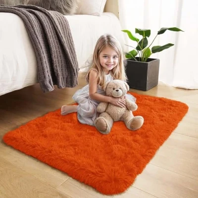 Image of Hafaa Rugs Living Room Bedroom Fluffy Shaggy Rust Area Non Slip Modern Super Soft Thick Pile Plush Carpet Shedding Easy To Clean Rug, 60cm x 110cm