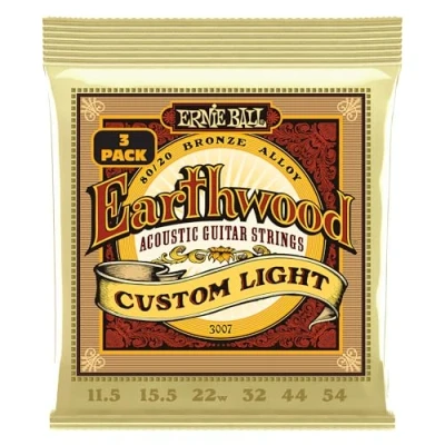 Image of Ernie Ball Earthwood Custom Light 80/20 Bronze Acoustic Guitar Strings 3 Pack 11.5 54 Gauge