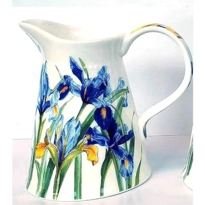 Image of 11cm Serving Jug by Heritage Porcelain Pitcher with Unique Iris Flower Design Perfect Kitchen for Water Milk Cream Gravy Sauce or Custard Great Housewarming Moving Gift