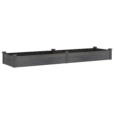 Image of vidaXL Grey Solid Wood Fir Garden Raised Bed Planter with Liner 240cm Rectangular Flower/Vegetable for Outdoor/Garden/Patio