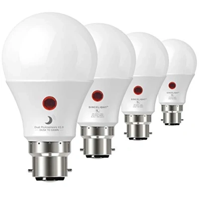 Image of SINCELIGHT Dusk to Dawn LED Bulb with Dual Daylight Sensors· ON/Off Automatic Depends On Level · Night Light from Till 9 Watt 4 Pack