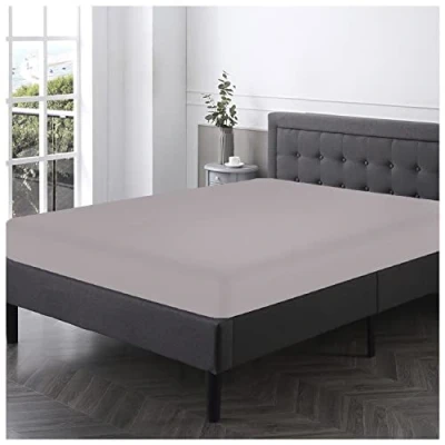Image of Polycotton Plain Fitted Sheets Double, Breathable Elastic Pocket Bottom Sheet, Machine Washable, Grey