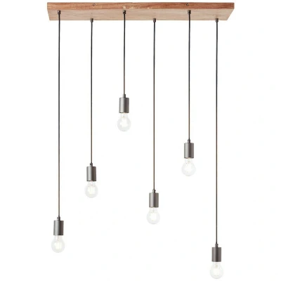 Image of Stellan Plate Pendant Ceiling Lamp, Oak Stained Plywood, Anthracite Finish