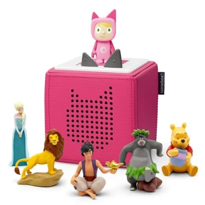 Image of tonies Toniebox Disney Mega Bundle Incl. 1 Creative 5 Lion King, Aladdin, Jungle Book, Winnie The Pooh, and Frozen, Kid&#039;s Gifts, Screen Free Music Player for Kids, Learning Toys, Pink