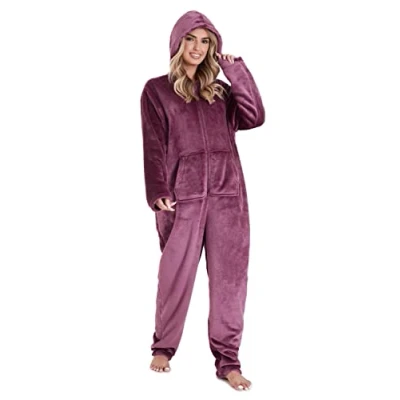Image of CityComfort Onesies for Women Soft Comfy Fleece Pyjamas Nightwear Fluffy Onesie Lounge Wear Sizes S XL (Purple, M)