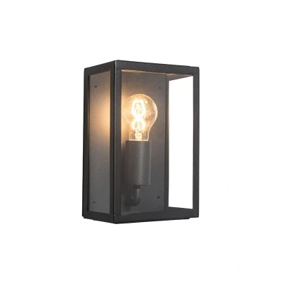 Image of Qazqa Outdoor Industrial Exterior Wall Lamp I Light Black with Glass IP44 Rotterdam 2 Garden Country Suitable for LED E27 1 Stainless Steel