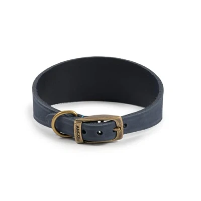 Image of Ancol Timberwolf Whippet Leather Dog Collar Blue to fit neck, 30 34 cm