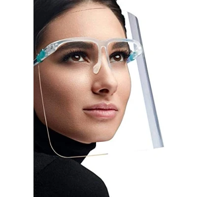 Image of 10pk Omnitex Face Shield with Glasses, Spectacle Frame Full Visor, Anti Fog Lens, Adjustable Transparent Plastic, Fluid Resistant, ENSURE you Peel Off Protective Film on both sides