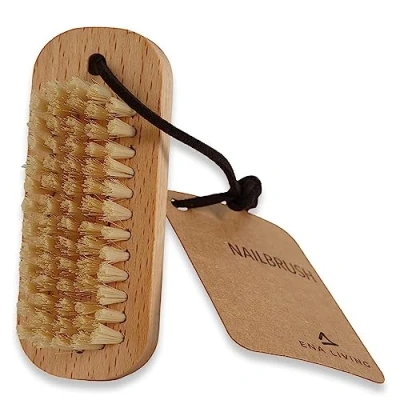 Image of ENA Living Nail Brush (9.5x3.3 cm) Wooden Eco Sustainable Made From Beechwood Long Lasting and Sturdy Natural Cleaner