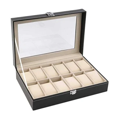 Image of AKORD Watch Display Box Case Faux Leather Jewelry Box, 12 Grids
