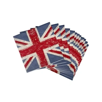 Image of Smiffys Union Jack Vintage Style Print Paper Napkins 16 Pack, 33 x 33cm, Fancy Dress, Dress Up Party Goods