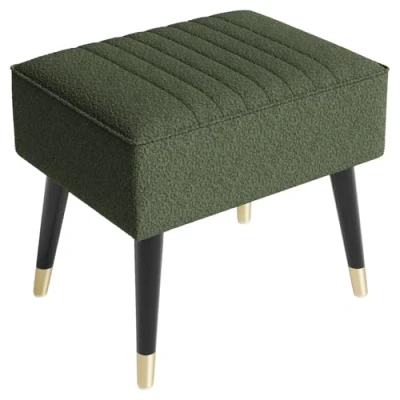 Image of Vesgantti Large Teddy Fleece Footstool, Dressing Table Stool with Adjustable Nonskid Foot Pads, Thick Cushion Ottoman for Living Room, Bedroom, Leisure Area and Hallway