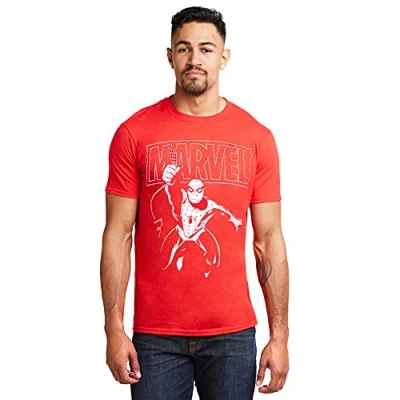 Image of Marvel Men&#039;s Spiderman Logo Swing T Shirt, RED (Cherry RED), X (Size:X Large)