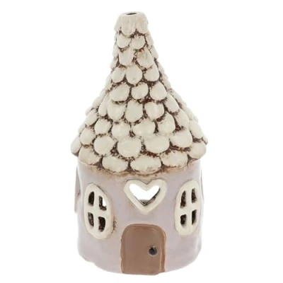 Image of Shudehill Giftware Village Pottery Round Heart House Tealight Holder Blue, Pink &amp; Grey (Grey)