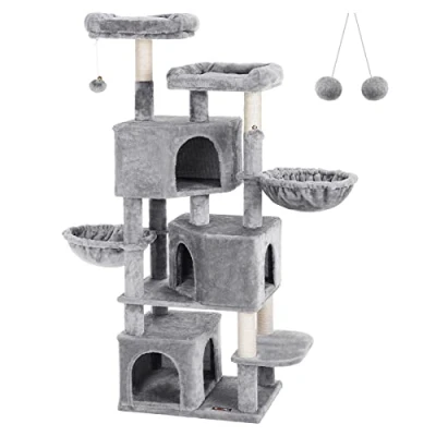 Image of FEANDREA Large Cat Tree with 3 Caves, 164 cm Tower, Light Grey PCT98W