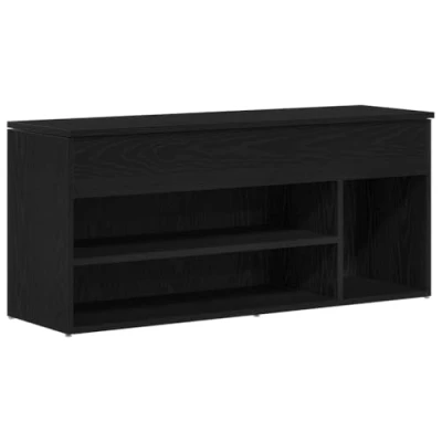 Image of vidaXL shoe bench black oak 102x30.5x45 cm engineered wood seating/shoe cabinet/organizer for entryway/bedroom hallways modern freestanding furniture