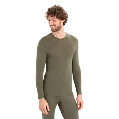 Image of Icebreaker Men&#039;s 175 Mid Weight Everyday Top Long Sleeve Crew T Shirt 100% Merino Wool Base Layer Loden, M