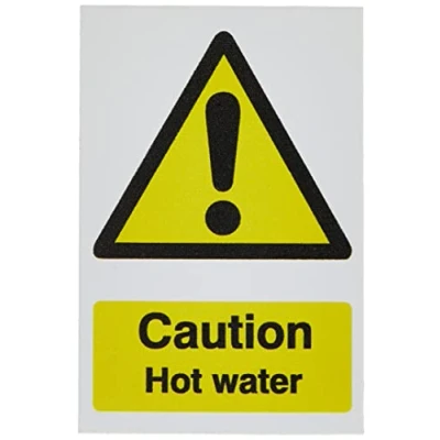 Image of Seco Caution Hot Water Sign, 150mm x 200mm Self Adhesive Vinyl