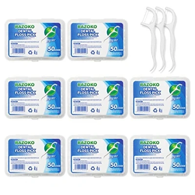 Image of RAZOKO Dental Floss Picks, High Pull Toothpicks Sticks Clean/Heathy Dentalpicks with Travel Case Perfect for Family,Hotel,Travel (400Pcs)