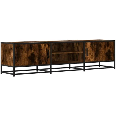 Image of vidaXL tv cabinet/stand media unit oak/metal modern/industrial design ample storage 160x35x41 cm living/bedroom furniture engineered wood/resists moisture