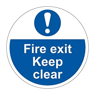 Image of Fire Exit Keep Clear Safety Floor Sign, Hard Wearing Non Slip/Non Abrasive Laminated Face, R9 Grade For Slip Resistance, High Strength Self Adhesive Backing, 400mm diameter