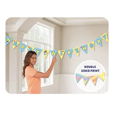 Image of amscan 9915384 4.5m Bluey &quot;HAPPY BIRTHDAY&quot; Bunting Banner