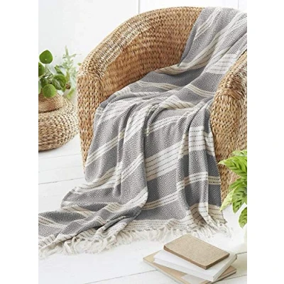 Image of COUNTRY CLUB Diamond Throw Over Blanket Bed/Sofa Accessory Grey 120x150cm, Made from the Equivalent of 57 Plastic Bottles, 100% Polyester, 120 X 150 cm