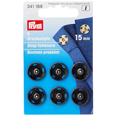 Image of Prym Snap Fasteners, Brass, Black, 15 mm