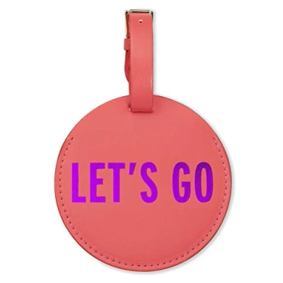 Image of Kate Spade New York Round Vegan Leather Luggage Tag for Women, Durable Suitcase ID (Let&#039;s Go)