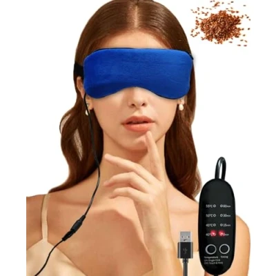 Image of PJYU Heated Eye Mask, USB Warm Compress with Flaxseed for Dry Eyes, Blepharitis Treatment, Fatigue Washable