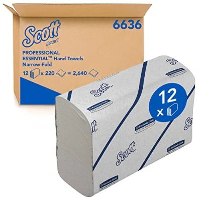 Image of Scott Essential Hand Towels 6636 Narrow Fold Paper 12 Clips x 220 White (2,640 Total)