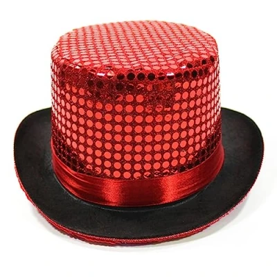 Image of XAGMODSHN Magician Top Hat Jazz Fedora Bowler Pork Pie Sequin Ringmaster Hat, Sequins Red, 7