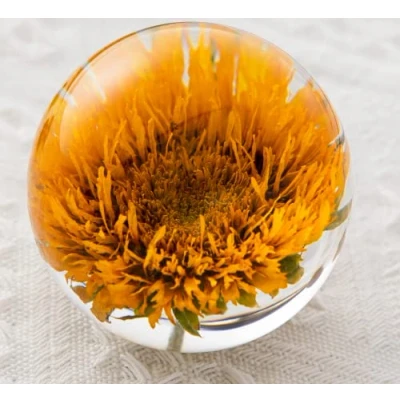 Image of Zhyx Sunflower paperweight crystal wish ball. The unique is perfect gift for family, friends, couples and children (8 cm diameter), Yellow (sunflower)