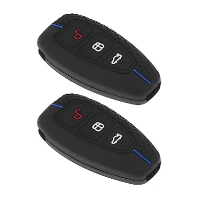 Image of Be In Your Mind 2Pcs 3 Buttons Car Key Cover Case Replacement Compatible with Ford Focus MK2/ MK3/ MK4 Silicone Fob Black Blue Stripe