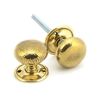 Image of From the Anvil Aged Brass Hammered Mushroom Mortice/Rim Knob Set