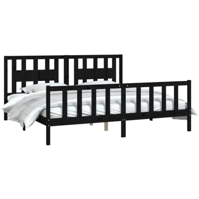 Image of vidaXL Bed Frame without Mattress Black Solid Wood Pine 200x200 cm