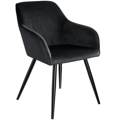 Image of TecTake® Dining Chair in Velvet Look with Steel Legs, Stable &amp; Thickly Padded Armchair, Ergonomic Design Easy Assembly Ideal as Dining, Living Room, Bedroom Office Black/Black